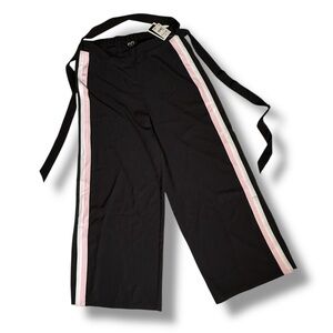 Gorgeous Leisure Black Pants with Pink Stripes And Split Bell Bottom Sides